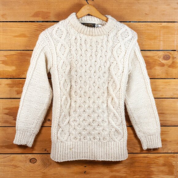 Vintage 80s Eddie Bauer 100% Wool Cable Knit Fisherman Sweater - Women's SM - Picture 1 of 7